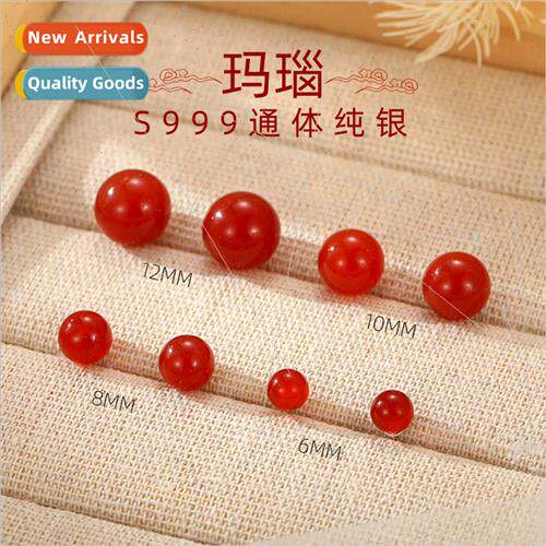 S999 silver natural red agate earrings female simple versati