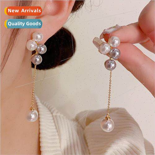 Korea simple fashion pearl tassel earrings s925 silver needl