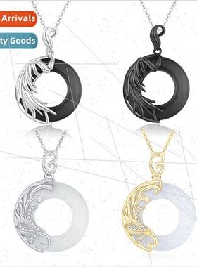 Ancient angel devil couple necklace men women pair obsidian