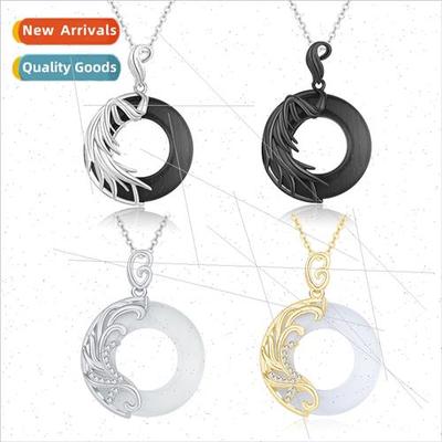 Ancient angel devil couple necklace men women pair obsidian