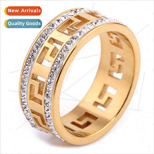 Ins gold tanium steel hollowed out Great Wall ring double ro