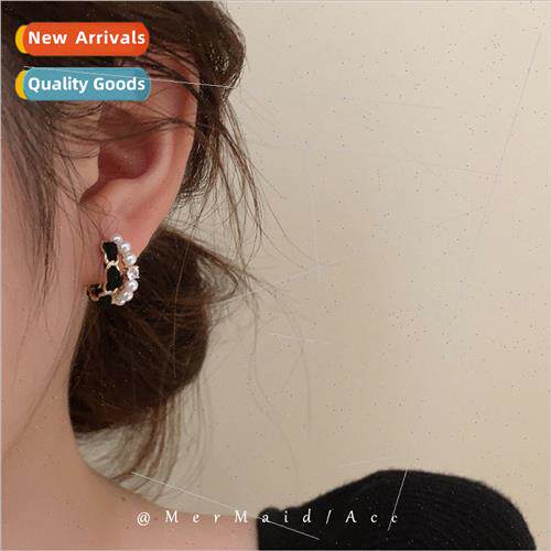 Black velvet zirconia pearl earrings 2023 new tide earrings