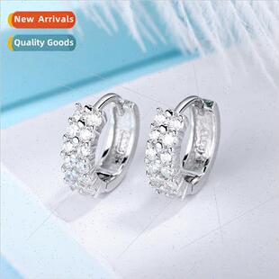 s925 zirconia Korea fash inlaid buckle row double silver ear