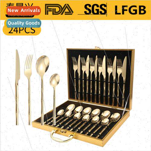 304 Cutlery 24 pcs Set Bamboo Four Master pcs Gold  Box Knif