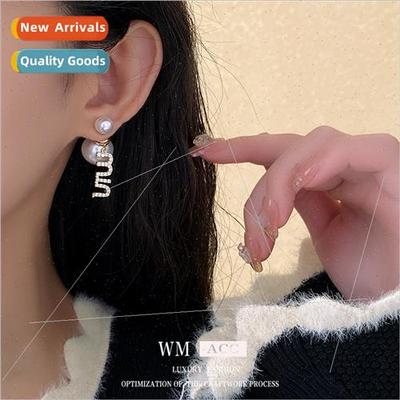 lver needle zirconia letters pearl earrings Korea fashion ea