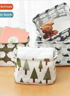 Printed cotton linen wh handle storage basket Clutter storag