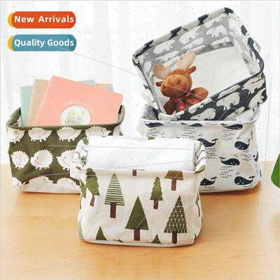 Printed cotton linen wh handle storage basket Clutter storag