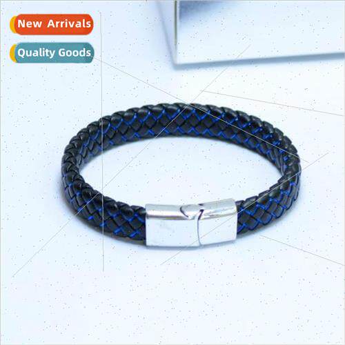 Europe new nd jewelry flat braided leather bracelet magnet b