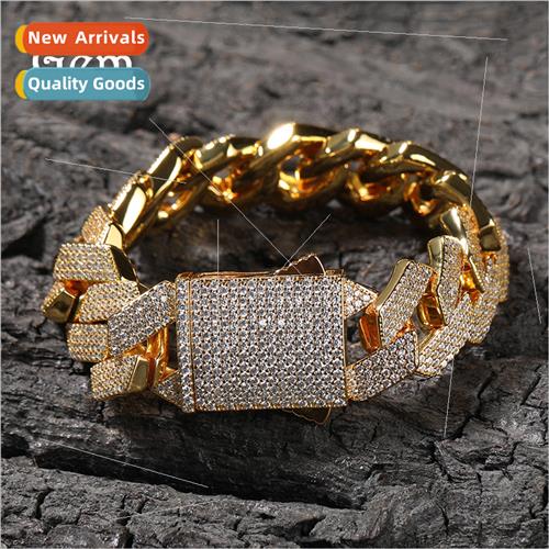 Hip hop new 19MM spring buckle four rows diamonds bar Cuban