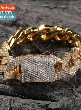 Hip hop new 19MM spring buckle four rows diamonds bar Cuban
