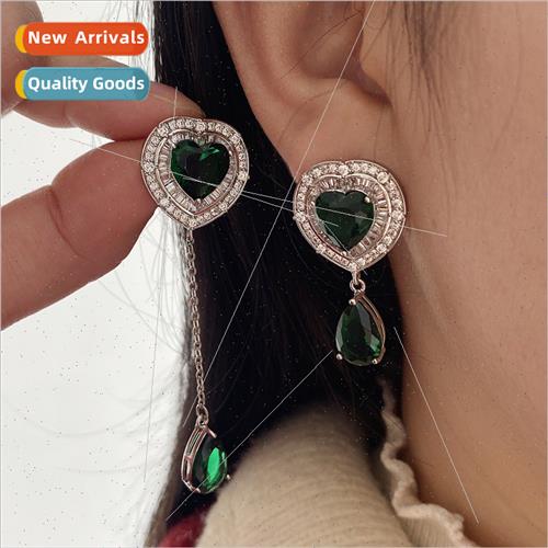 Green Water Drop Earrings Vintage Earrings适用Women Niche Ea