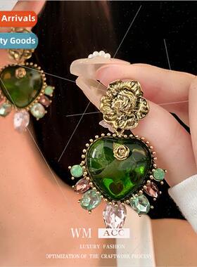 Earrings silver pin wh diamonds ruffled flowers glazed love