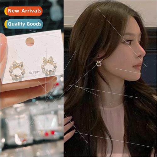 Fresh sweet cute bow pearl earrings 2023 new earrings niche