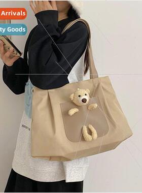 fall winter large capacy cute bear canvas bag shoulder bag c