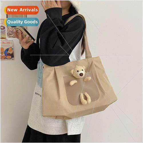 fall winter large capacy cute bear canvas bag shoulder bag c