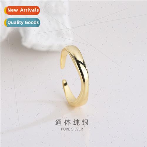 s925 silver Korea glossy irregular shaped wave open ring sim