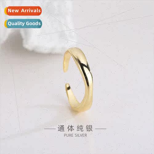 s925 silver Korea glossy irregular shaped wave open ring sim