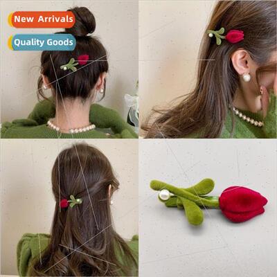 French red flocked tulip headdress hairpin side clip broken