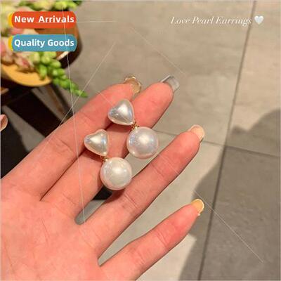 French retro love heart pearl earrings niche earrings 2023 n