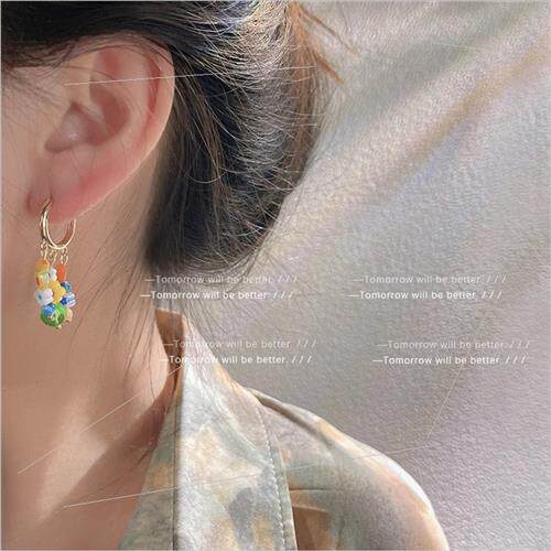 Candy color asymmetrical pearl earrings 2022 female niche Ko