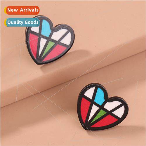 Colorful patchwork resin heart earrings ins cute nd earrings