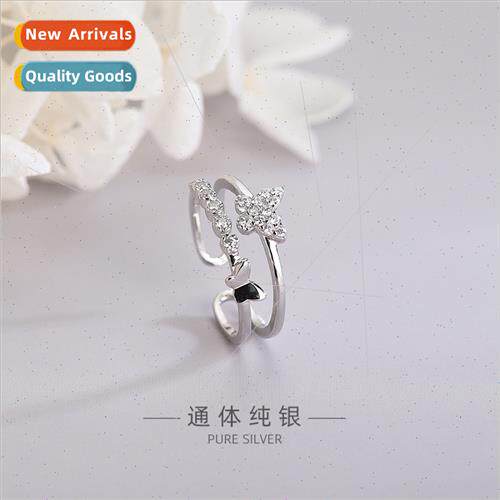 s925 silver Korea diamond double butterfly ring Mori cute an