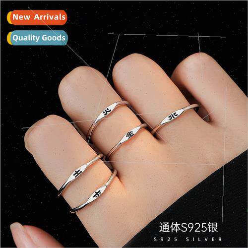 S925 silver vintage five elements ring female drop glaze gol