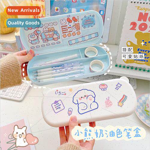 Creative bear frosted pencil case DIY girl heart stationery