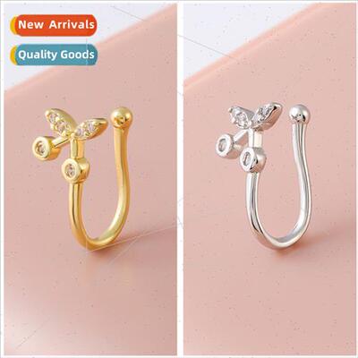 Copper stone piercing clip-on nose ring zirconium butterfly