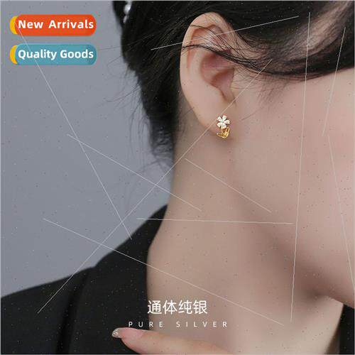 S925 silver plated zirconia flower earrings e leaves earring