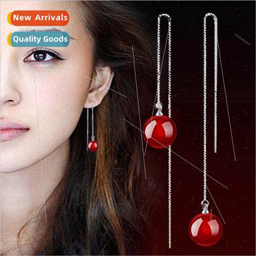 s925 silver chalcedony earrings ear jewelry female red onyx