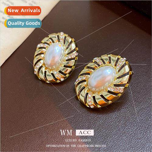 Antique earrings 925 silver needle oval pearl earrings niche