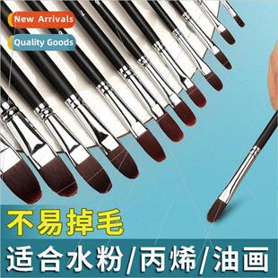 6pcs Birch Burgundy Hair Tongue Black Brushes Nylon Gouache