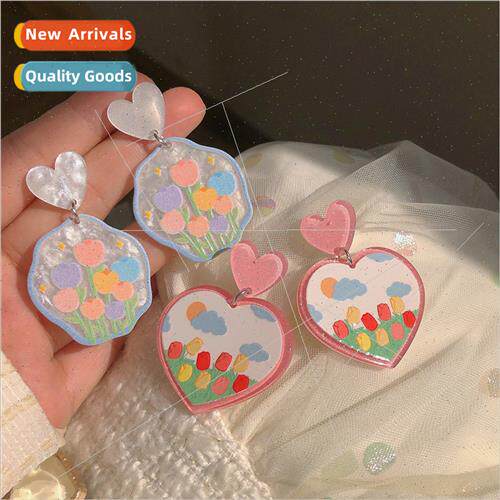 Pink+blue earrings tulip sweet earrings girl heart 2022 spri