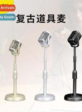 old fake microphone model studio ancient photography posing