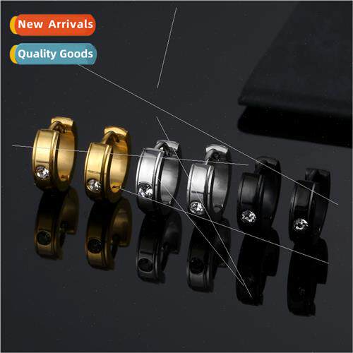 Fashion diamond-set titanium steel earrings male Europe tren