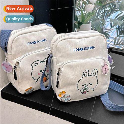 Cute cartoon canvas cell phone bag 2023 new printed tide swe