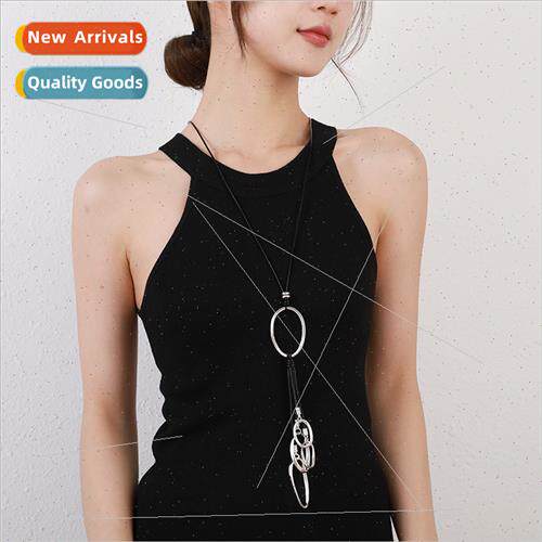 Women Europe Hundred Long Necklace Geometric Oval Tassel Met
