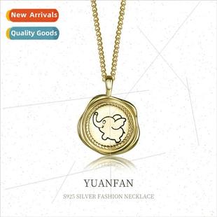 925 Silver Plaque Coin Pendant Europe ins Gold Cartoon Eleph