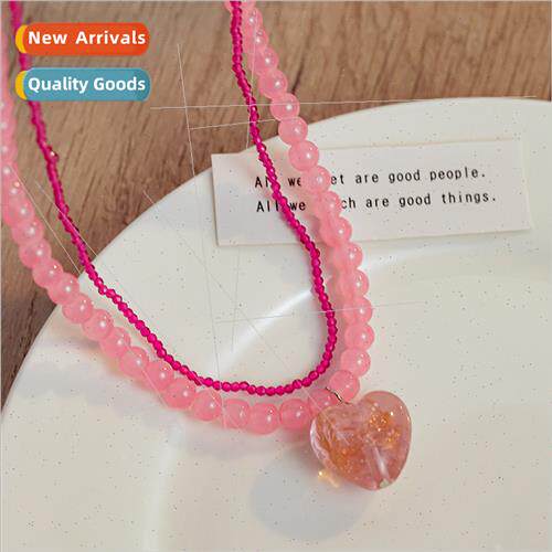 Pink romantic beaded necklace female niche 2022 new summer n