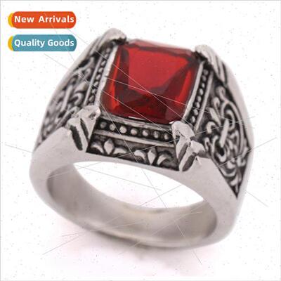 Europe retro court crystal inlaid tanium steel ring stainles