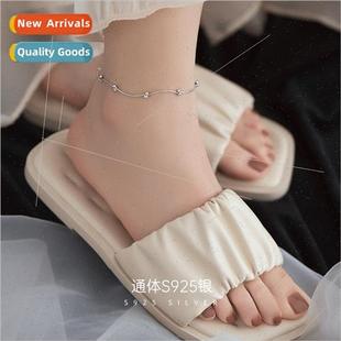 S925 silver round beads line splicing anklet female simple n