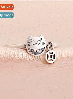 Frosted beckoning cat ring female niche fashion exquise open