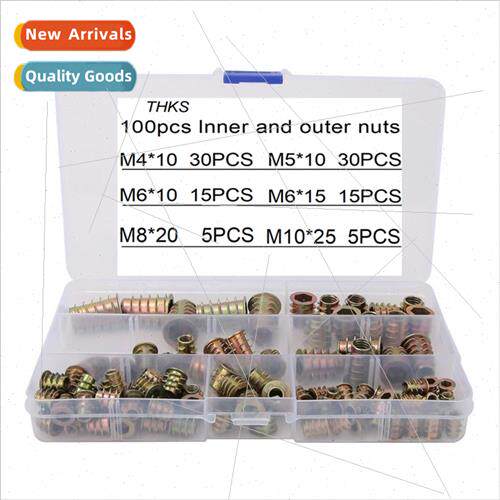 100pcs box iron hexagonal inner outer teeth furnure nuts col