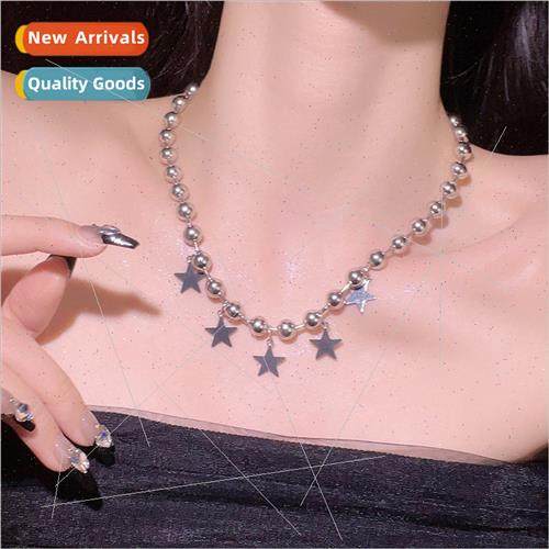 Vintage simple y2k sweet cool large round beads pentagram ne