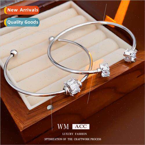 Zirconia simple square circle open bracelet cold wind metal