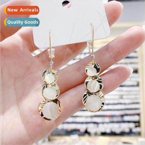 Long cat eye stone gourd shape earrings 2021 new Korea fashi