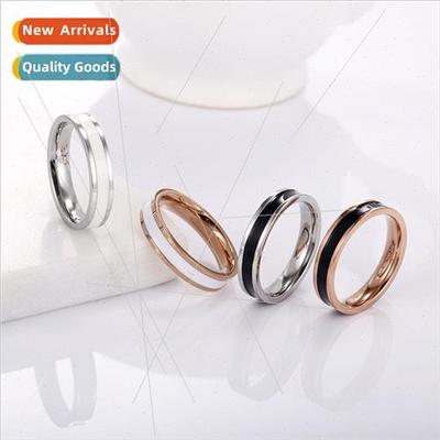 Black Whe Drip Couple Ring Tanium Steel Gold-Plated Men Micr