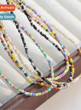 Korearetro macaron candy color color rice beads beaded neckl