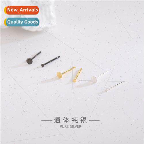 s925 silver glossy simple flat head round face earrings to r